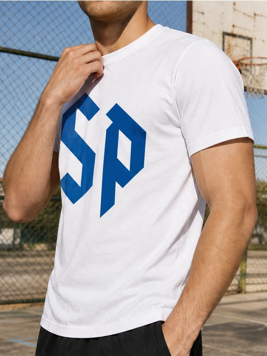 Erkaklar uchun SD monogramma printli paxta oversayz futbolka, qisqa yengli