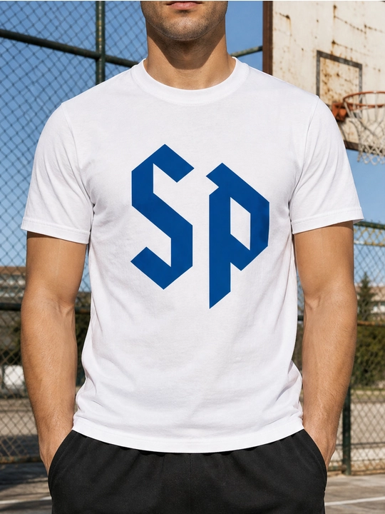 Erkaklar uchun SD monogramma printli paxta oversayz futbolka, qisqa yengli