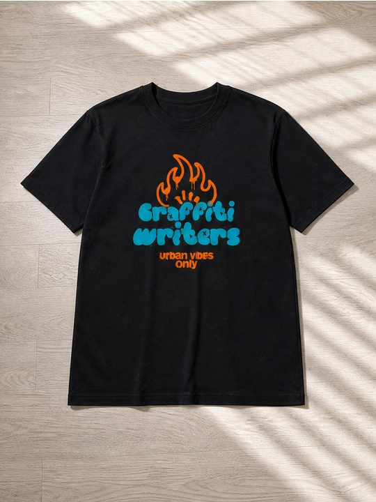 Erkaklar uchun Graffiti Writers printli paxta oversayz futbolka, qisqa yengli