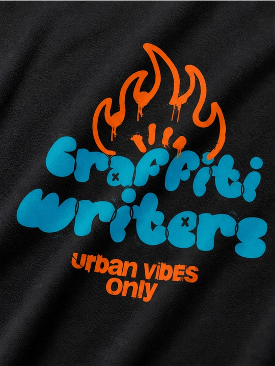 Erkaklar uchun Graffiti Writers printli paxta oversayz futbolka, qisqa yengli