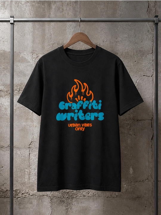 Erkaklar uchun Graffiti Writers printli paxta oversayz futbolka, qisqa yengli