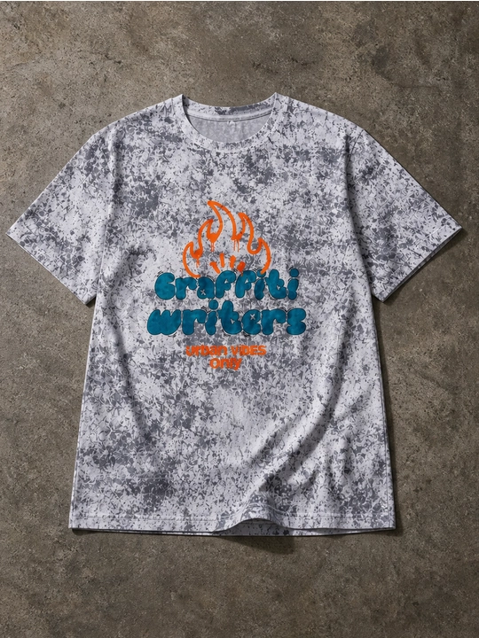 Erkaklar uchun Graffiti Writers printli paxta oversayz futbolka, qisqa yengli