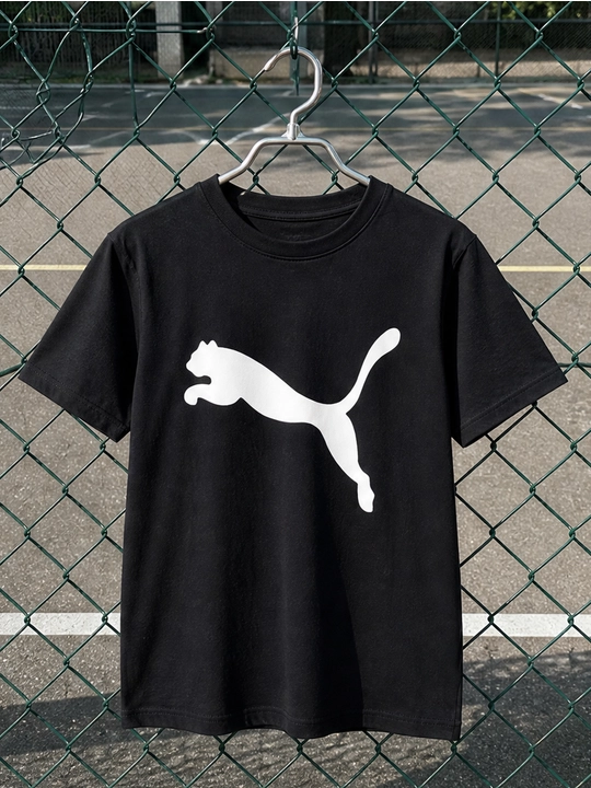 Erkaklar uchun sakrayotgan puma printli paxta oversayz futbolka, qisqa yengli