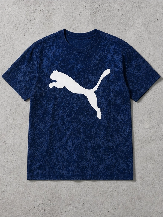 Erkaklar uchun sakrayotgan puma printli paxta oversayz futbolka, qisqa yengli