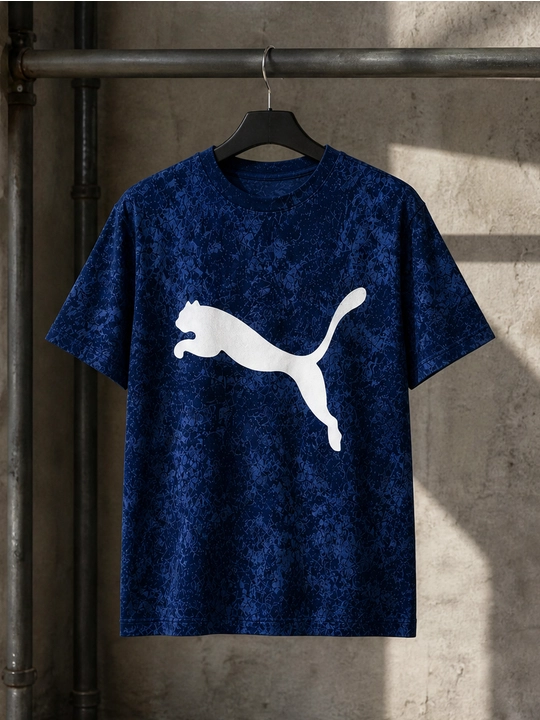 Erkaklar uchun sakrayotgan puma printli paxta oversayz futbolka, qisqa yengli