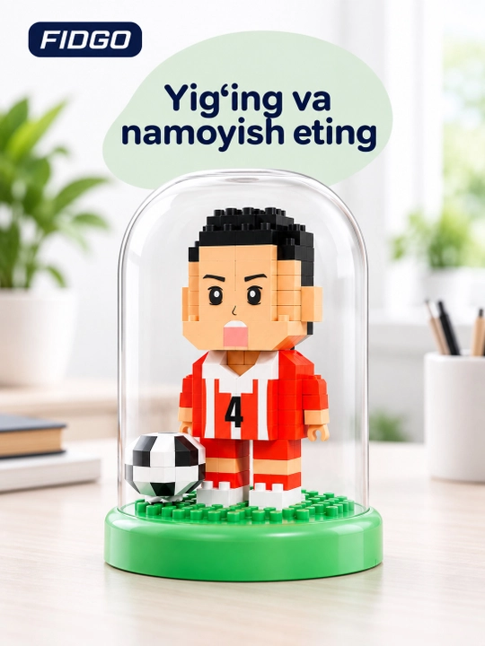 Конструктор-фигурка FIDGO «Футболист» с мячом, подставкой и прозрачным куполом
