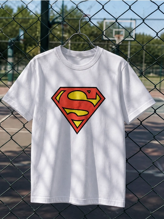 Erkaklar uchun Supermen emblemasi printli paxta oversayz futbolka, qisqa yengli