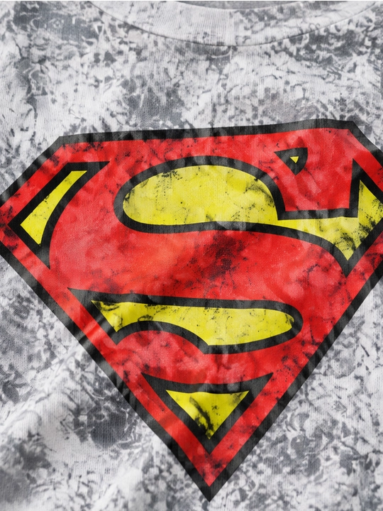 Erkaklar uchun Supermen emblemasi printli paxta oversayz futbolka, qisqa yengli