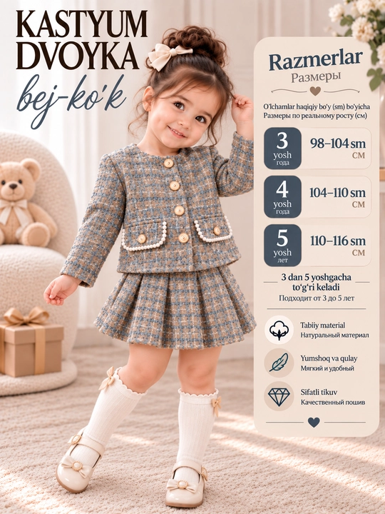 Сезонная тройка для девочек 3-4-5 лет, одежда для девочек, осенняя одежда для детей - 