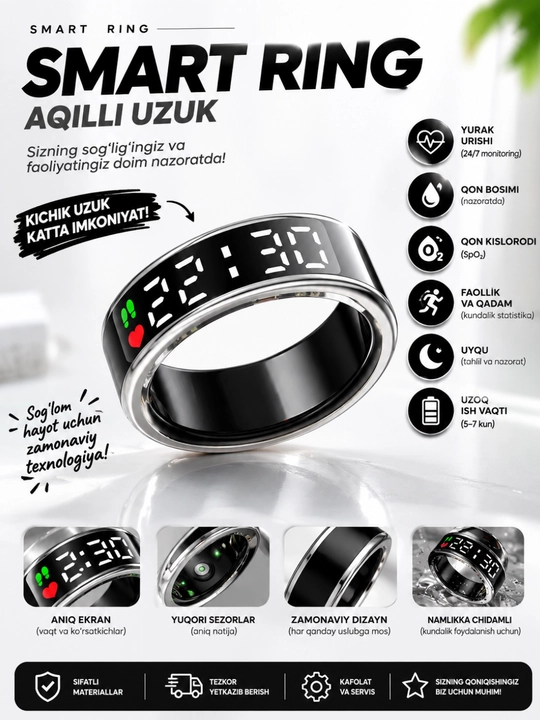 Умное смарт-кольцо Smart Ring ваш стильный персональный трекер здоровья и активности - 