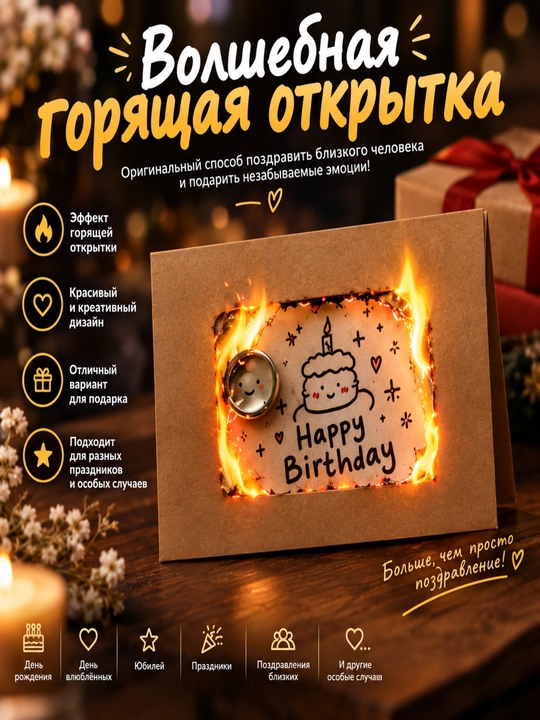Волшебная горящая открытка — креативная поздравительная открытка для любого праздника - 