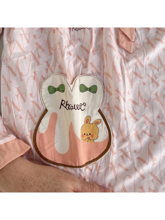 Ayollar uchun quyonchali pijama to'plami | Uy uchun pijama | Bantikli paxta pijama