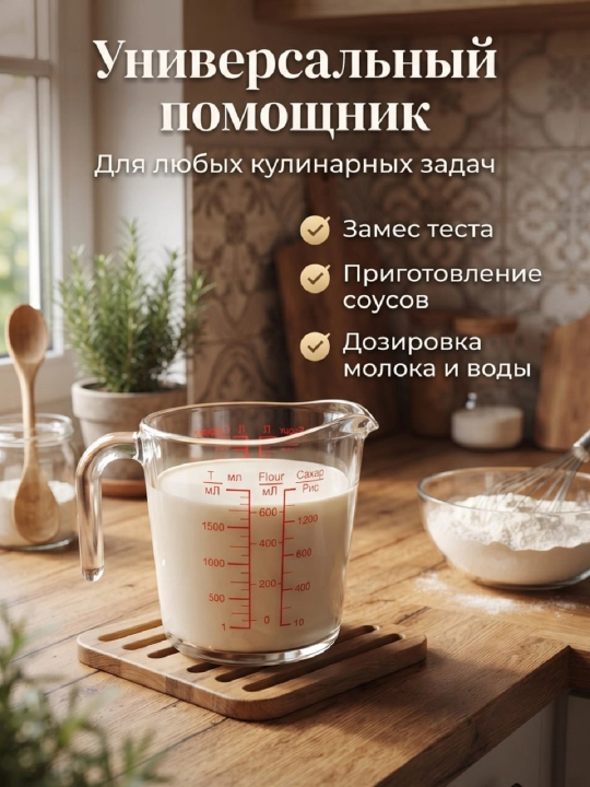 Кухонный мерный кувшин из термостойкого стекла - 