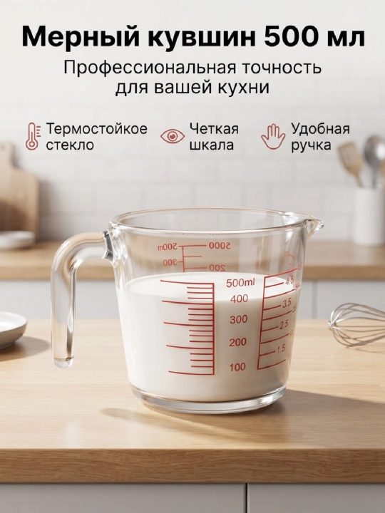 Кухонный мерный кувшин из термостойкого стекла - 