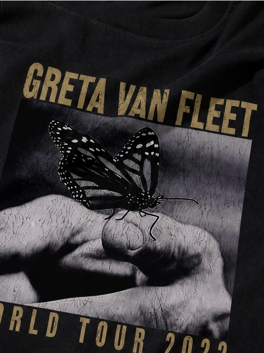 Erkaklar uchun Greta Van Fleet printli paxta oversayz futbolka, qisqa yengli
