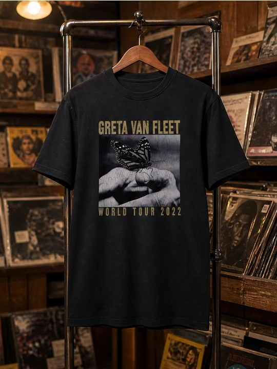 Erkaklar uchun Greta Van Fleet printli paxta oversayz futbolka, qisqa yengli - 