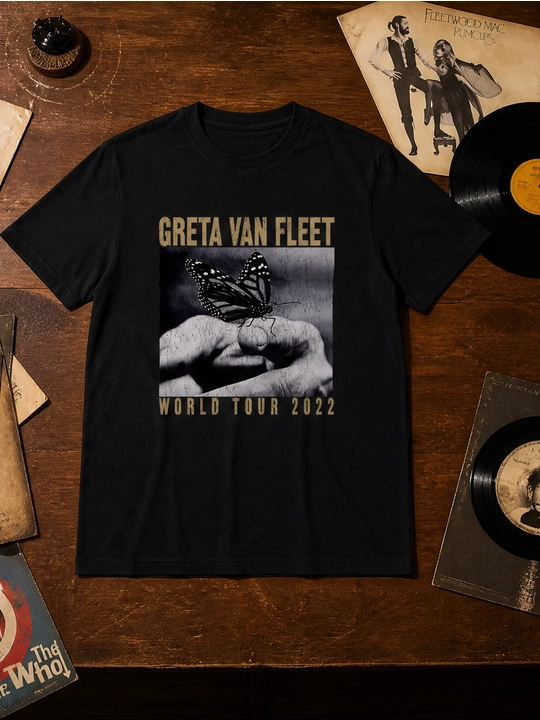 Erkaklar uchun Greta Van Fleet printli paxta oversayz futbolka, qisqa yengli