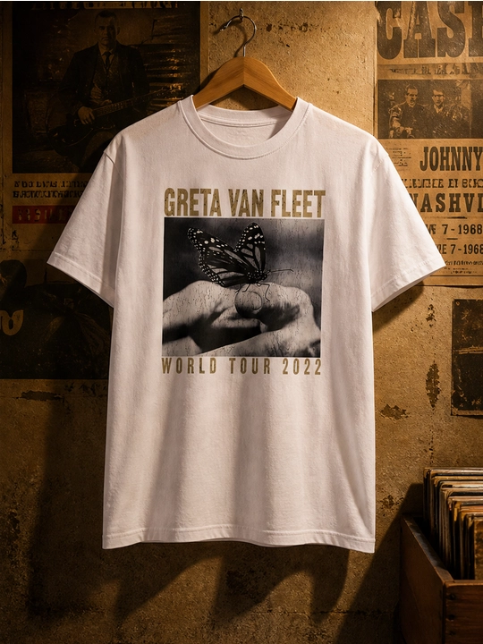 Erkaklar uchun Greta Van Fleet printli paxta oversayz futbolka, qisqa yengli