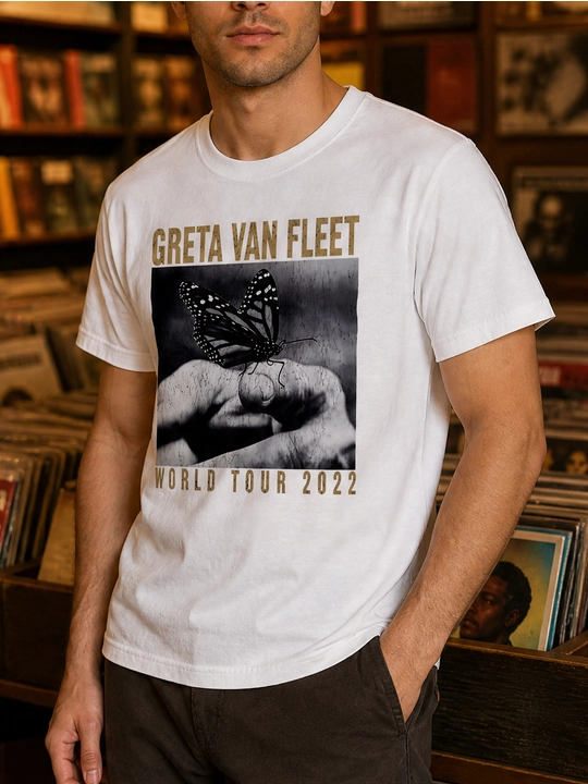 Erkaklar uchun Greta Van Fleet printli paxta oversayz futbolka, qisqa yengli