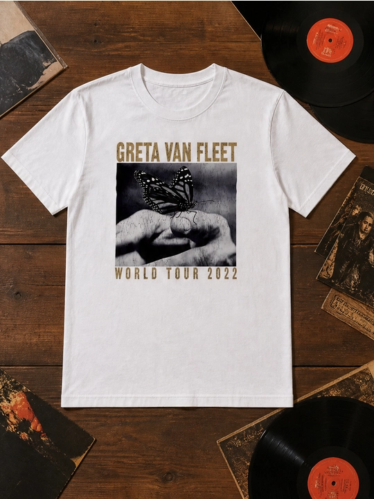 Erkaklar uchun Greta Van Fleet printli paxta oversayz futbolka, qisqa yengli