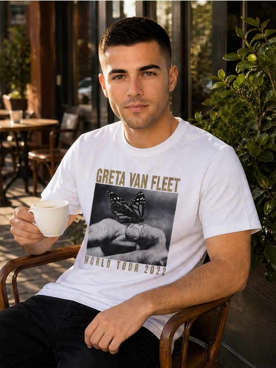 Erkaklar uchun Greta Van Fleet printli paxta oversayz futbolka, qisqa yengli