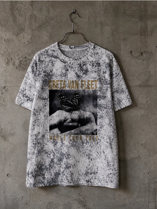 Erkaklar uchun Greta Van Fleet printli paxta oversayz futbolka, qisqa yengli