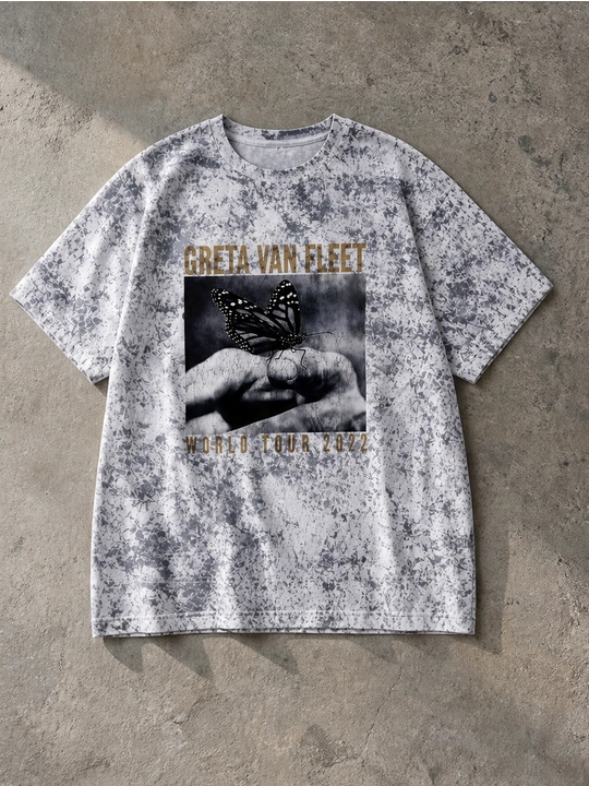 Erkaklar uchun Greta Van Fleet printli paxta oversayz futbolka, qisqa yengli