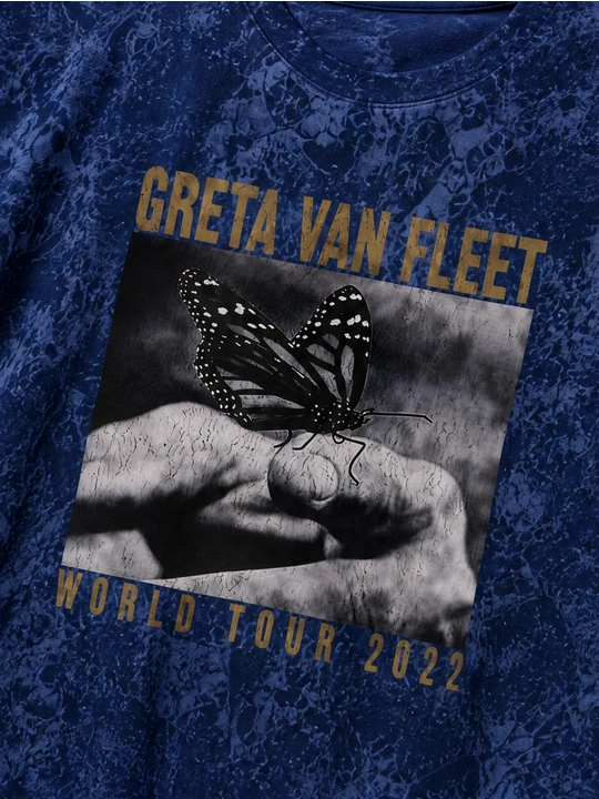 Erkaklar uchun Greta Van Fleet printli paxta oversayz futbolka, qisqa yengli