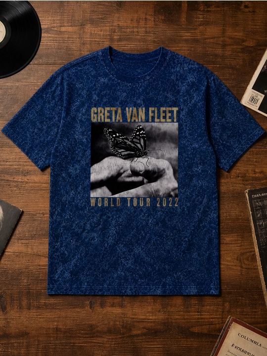 Erkaklar uchun Greta Van Fleet printli paxta oversayz futbolka, qisqa yengli