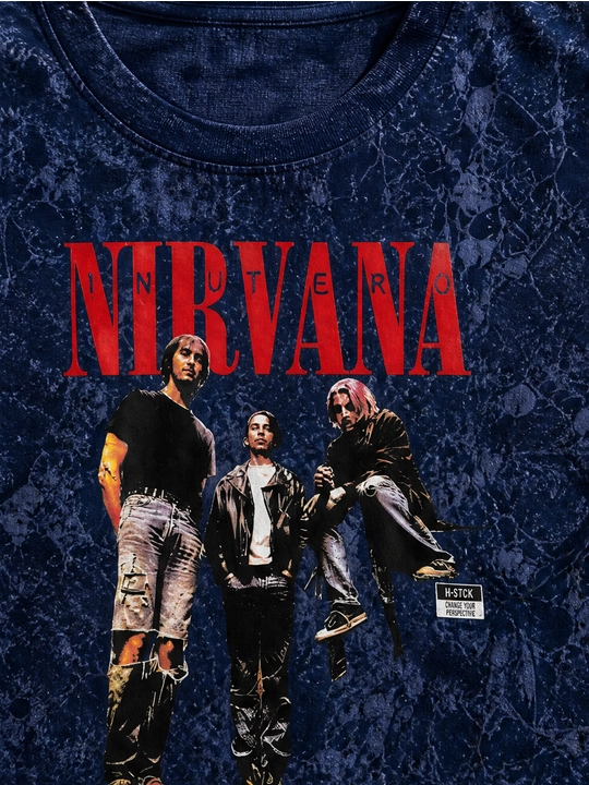 Erkaklar uchun Nirvana guruhi printli paxta oversayz futbolka, qisqa yengli