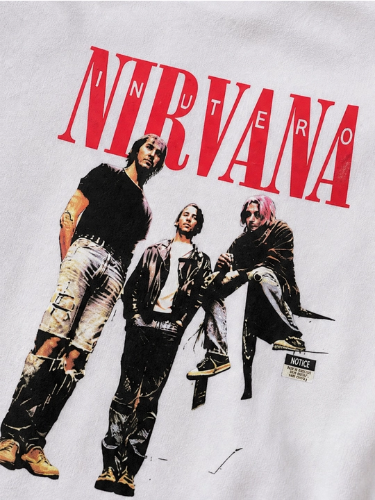 Erkaklar uchun Nirvana guruhi printli paxta oversayz futbolka, qisqa yengli