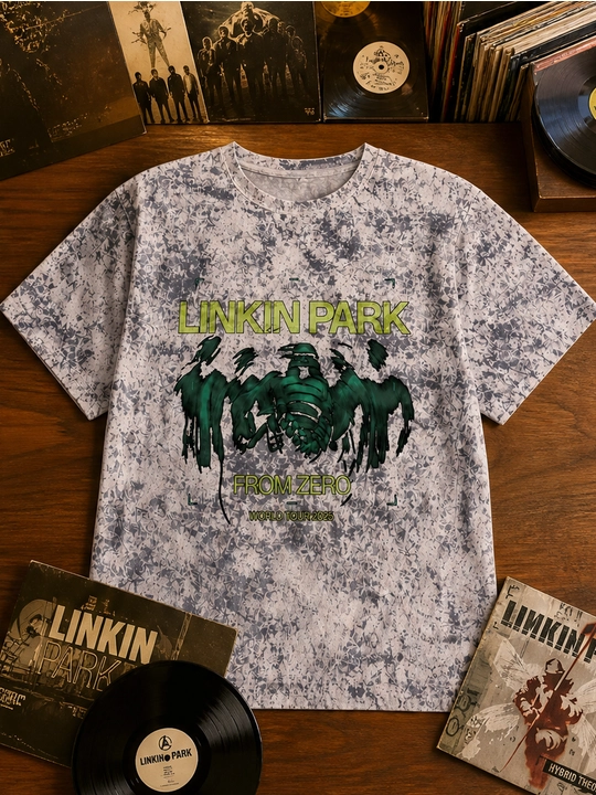 Erkaklar uchun Linkin Park printli paxta oversayz futbolka, qisqa yengli