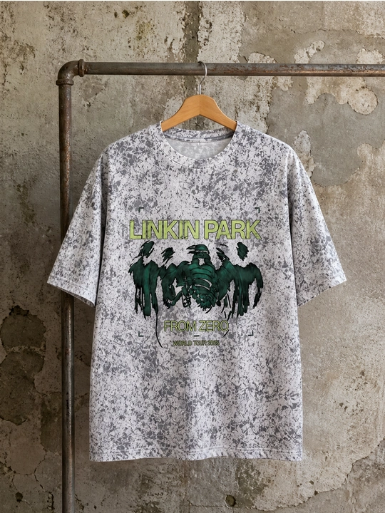 Erkaklar uchun Linkin Park printli paxta oversayz futbolka, qisqa yengli