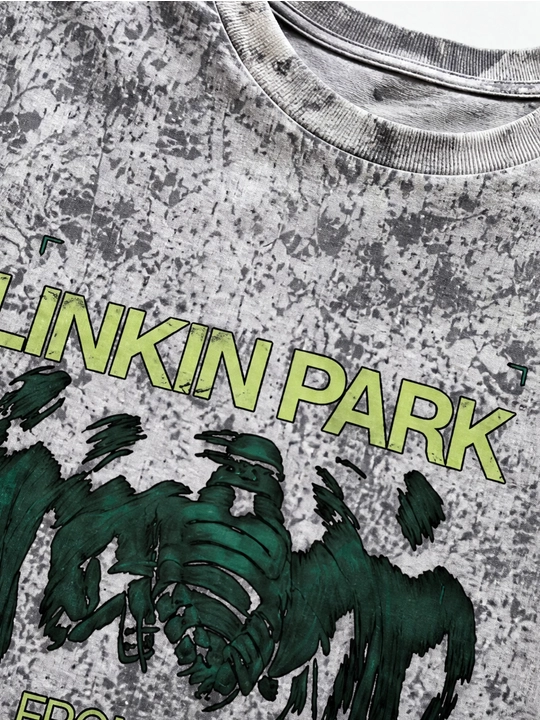 Erkaklar uchun Linkin Park printli paxta oversayz futbolka, qisqa yengli