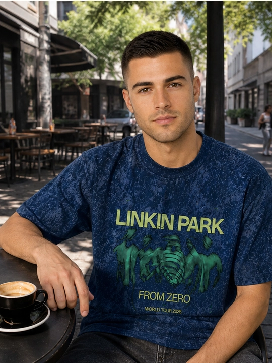 Erkaklar uchun Linkin Park printli paxta oversayz futbolka, qisqa yengli - 