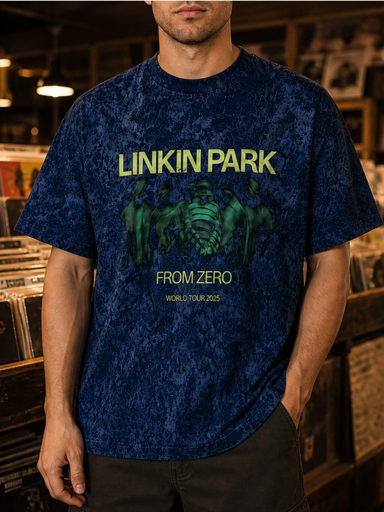 Erkaklar uchun Linkin Park printli paxta oversayz futbolka, qisqa yengli