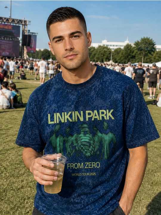 Erkaklar uchun Linkin Park printli paxta oversayz futbolka, qisqa yengli