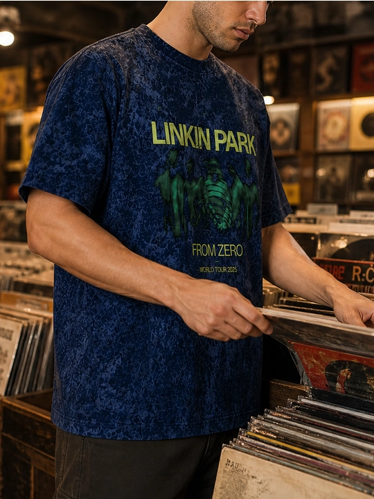 Erkaklar uchun Linkin Park printli paxta oversayz futbolka, qisqa yengli