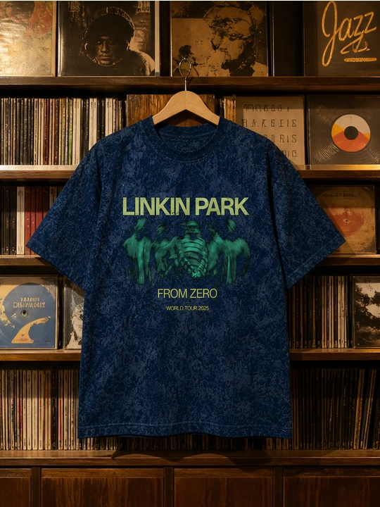 Erkaklar uchun Linkin Park printli paxta oversayz futbolka, qisqa yengli