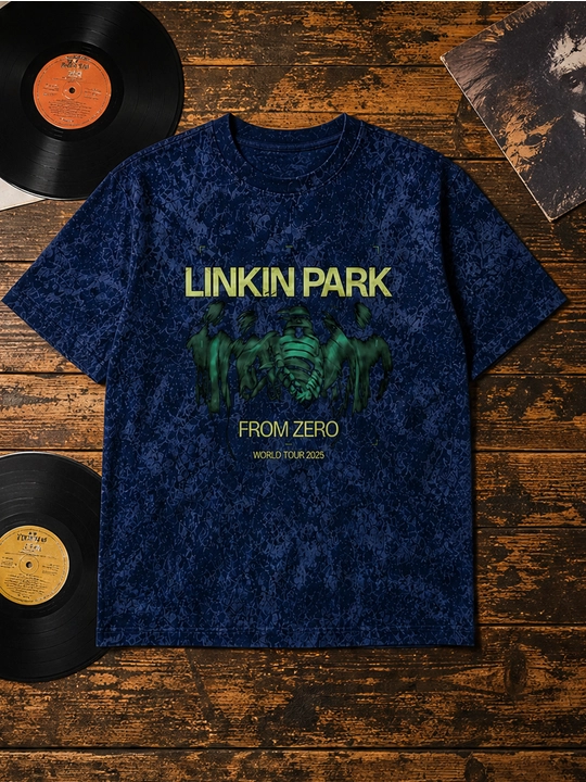 Erkaklar uchun Linkin Park printli paxta oversayz futbolka, qisqa yengli