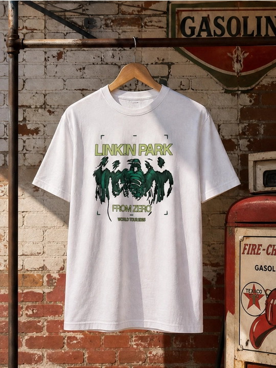 Erkaklar uchun Linkin Park printli paxta oversayz futbolka, qisqa yengli