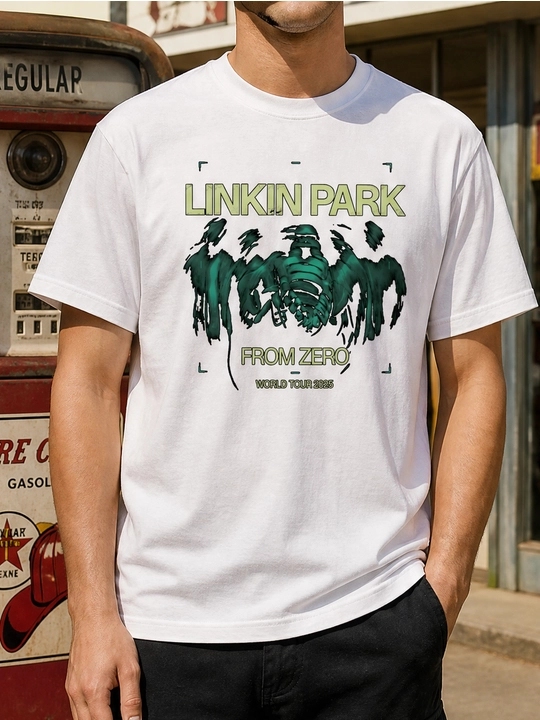 Erkaklar uchun Linkin Park printli paxta oversayz futbolka, qisqa yengli
