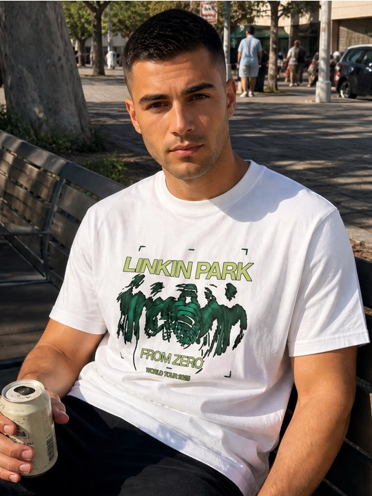 Erkaklar uchun Linkin Park printli paxta oversayz futbolka, qisqa yengli