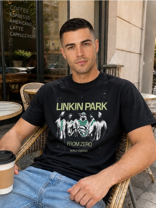 Erkaklar uchun Linkin Park printli paxta oversayz futbolka, qisqa yengli