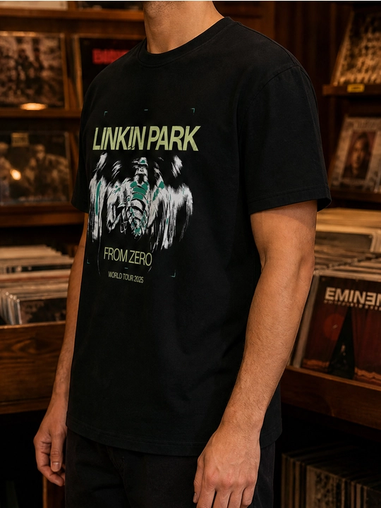 Erkaklar uchun Linkin Park printli paxta oversayz futbolka, qisqa yengli