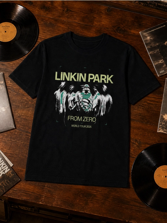 Erkaklar uchun Linkin Park printli paxta oversayz futbolka, qisqa yengli