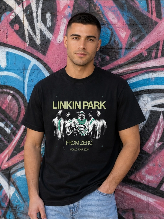 Erkaklar uchun Linkin Park printli paxta oversayz futbolka, qisqa yengli