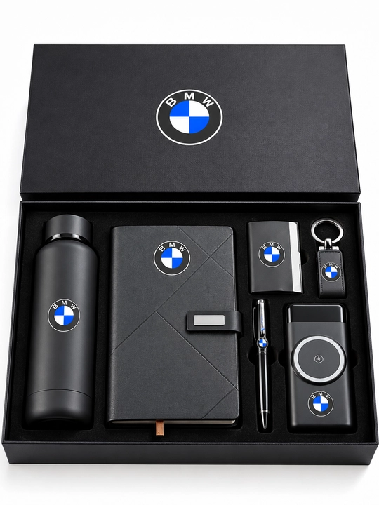BMW sovg‘a to‘plami — bloknot, termos, ruchka, kardxolder, brelok va powerbank