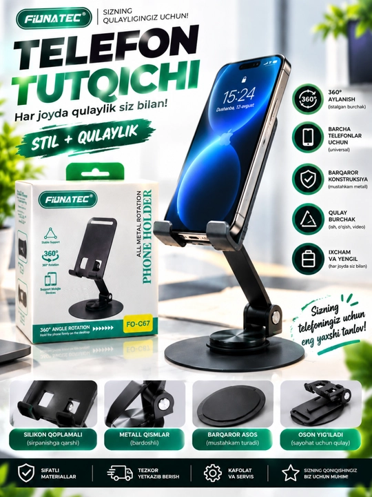 Telefon va planshet uchun sozlanishi stol ushlagichi - 