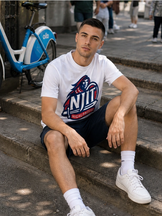 Мужская хлопковая футболка оверсайз с принтом NJIT Highlanders, короткий рукав